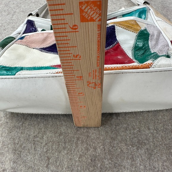 Vintage 80s Leather Patchwork Ladies Handbag Purse Crossbody Multicolor White - Picture 12 of 12